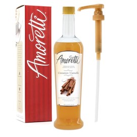 Amoretti - Premium Cinnamon Syrup, 94 Servings Per Bottle (750 ml), with Pump for Flavoring Coffees, Cocktails, and other Beverages, Gluten Free, GMO/GEO Free, Preservative Free
