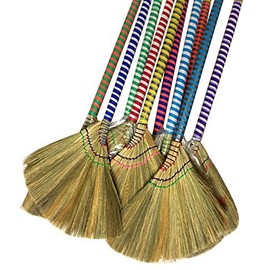 掃把 Anti-Static Choi Bong Co Vietnam Hand Made Straw Soft Broom Colored Handle 12" Head Width, 40" Overall Length 3-PC