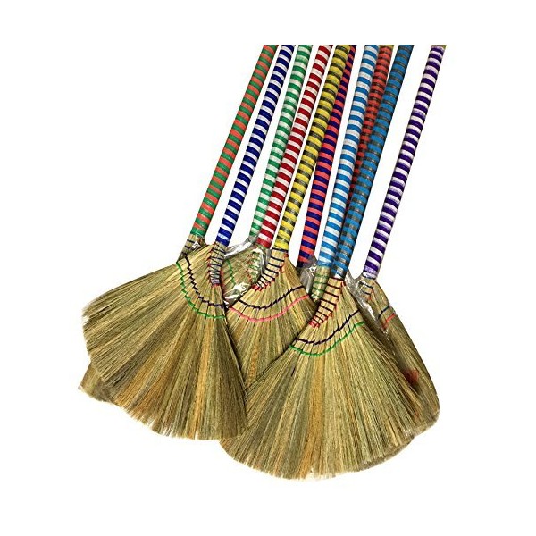掃把 Anti-Static Choi Bong Co Vietnam Hand Made Straw Soft Broom Colored Handle 12" Head Width, 40" Overall Length 3-PC
