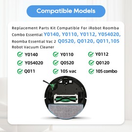16 PCS Replacement Parts Compatible For iRobot Roomba Combo Essential Y0140, Y0110, Y054020, Y0112, 105 Combo, Roomba Essential Vac 2 Q0520, Q0120, 1 Main Brush, 4 Side Brushes, 4 Hepa Filters, 6 Mops