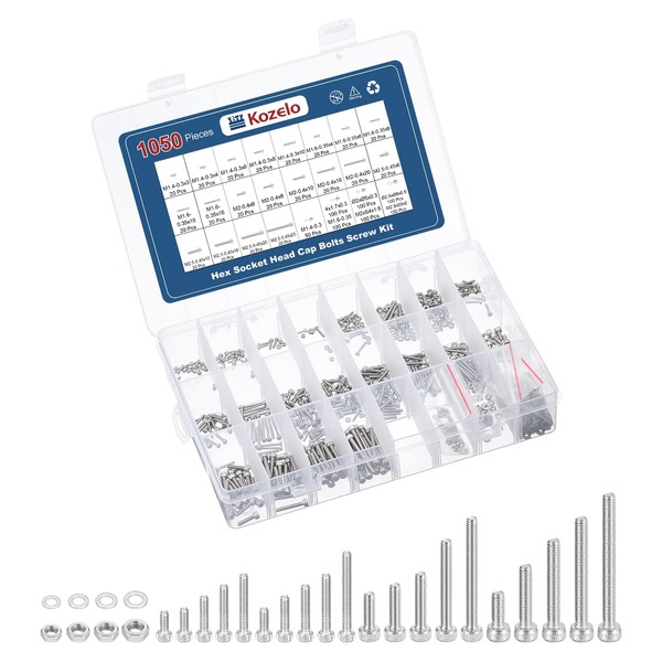Kozelo 1050pcs Socket Head Cap Screws Bolts Nuts Assortment Kit