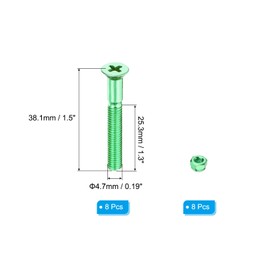 PATIKIL Skateboard Mounting Hardware 1.5", 8pcs Carbon Steel Skateboard Screws Bolts&Nuts Flat Head for Cruiser, Green