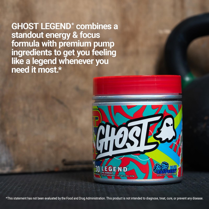 GHOST Legend Pre-Workout Powder, Blue Raspberry - 30 Servings –
