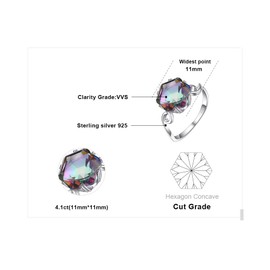 JewelryPalace Fancy Cut 5.7ct Multicolor Genuine Rainbow Quartz Cocktail Rings for Her, 14K White Gold Plated 925 Sterling Silver Ring for Women, Natural Gemstone Jewelry Rings 9.5