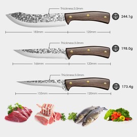 UniqueFire Chef Knife set 3Pcs, Professional Kitchen Knives, Sharp Butcher knife sets, Hand-forged High Carbon Steel Fillet Knife Meat Cleaver Viking Boning knife for Cooking, Gift Box
