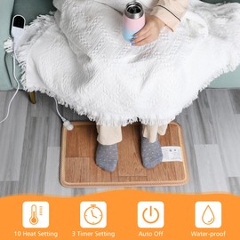 Everkeen Heating Floor Mat Foot Warmer Heating Pad with 10 Temperature Levels and 3 Timers Settings Electric Heated Floor Mat for Foot Feet Warmers for Office and Home Water-Proof Floor Heated Pad