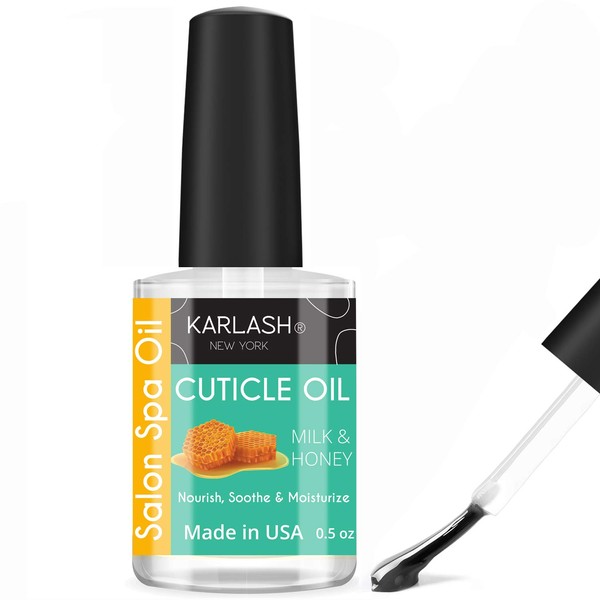 Karlash Salon Spa Premium Brush On Cuticle Oil Natural Healing Infused with Vitamin E Soothes and Moisturizes Cuticles 0.5 oz (Milk and Honey)