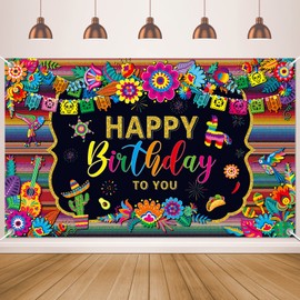 Mexican Fiesta Themed Happy Birthday Backdrop Mexico Cinco De Mayo Party Decorations Fiesta Banner Carnival Supplies Photo Booth Background