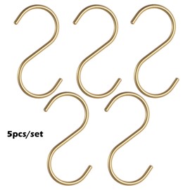 Metal Hooks for Hanging, S-Shaped Hooks, Hanging Hooks, S-Hooks, Aluminium S Hooks for Hanging, Hangers, Metal Hooks, Hanging Hooks Set for Hanging, for Kitchen, Bathroom, Bedroom (Gold) 5 Pieces/Set