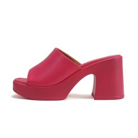 Soda “TYPO” ~ Women Open Square Toe Single Band Upper High Unit Block Heel Slide In Sandal (Bright Fuchsia PU, us_footwear_size_system, adult, women, numeric, medium, numeric_8)