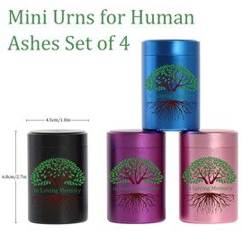 Contid Color Small Urns for Ashes Set of 4,Tree of Life Memorial Keepsake Urn 3 Inch Aluminium Decorative little urns, for Human Ashes Adult Male and Woman Color earns Sharing Funeral Mini Urn