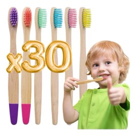 Paquete Cepillo Dientes Bambú Biodegradable Ecológico 30 Pz Color Infantil                                                                            