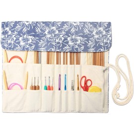 Teamoy Knitting Needle Wrap for Knitting Needles (up to 14-Inch/35.5cm), Crochet Hooks Circular Knitting Needles Storage Case with Slots, Flowers (Accessories Not Included)