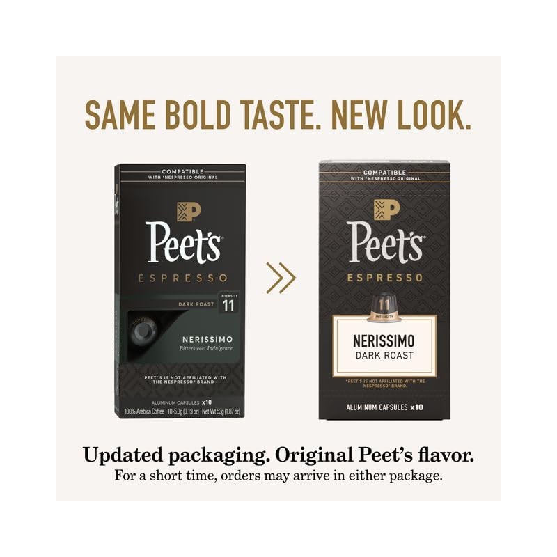 Peet's Coffee, Dark Roast Espresso Capsules, Compatible with Nespresso Original