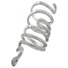 Sterling Silver Cubic Zirconia Winding Serpent Wrap Ring Micro Pave 2 3/16 inch Long, Size 9