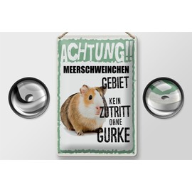 FEMER Tin Sign with German Text 20 x 30 cm Achtung Meerschweinchen kein Zutritt ohne Gurke