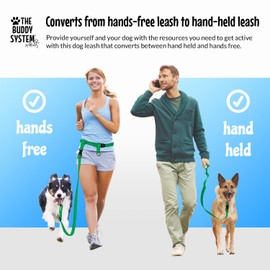 The Buddy System Hands Free Dog Leash, Adjustable Leash for Running, Jogging, Training and Service Dogs, Great for Small, Medium and Large Dogs, Made in USA (Green, Regular Belt (22"- 40" Waist))