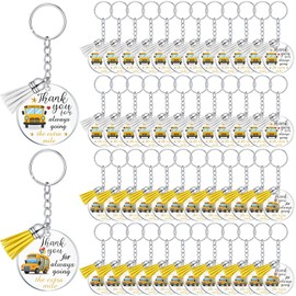Misdary 48 Pack School Bus Driver Appreciation Keychain Bulk Acrylic Keychains Gift with Tassels for Christmas Retirement Award Gift