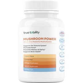 True Totality Mushroom Power – Lions Mane, Cordyceps, Chaga, Reishi, Turkey Tail – Focus & Clarity Support – Daily Mushroom Supplement – 60 Capsules