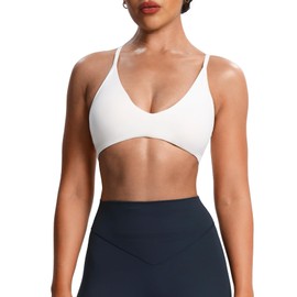Aoxjox Women's Workout Lily Deep V Cross Back Sport Bras Fitness Bra Yoga Crop Tank (White, X-Small)