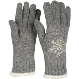 styleBREAKER 09010020 Women's Gloves with Embroidered Snowflake, Rhinestone and Fleece, Warm Thermal Winter Knitted Gloves, gray
