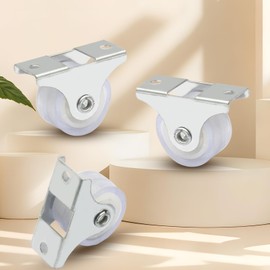 Hordion 8Pcs 1 Inch Rigid Caster Wheels Non Swivel Plate Casters, Fixed Caster Wheels Low Profile Rubber Rolling Casters with Screws for Furniture Cabinet Cart, White