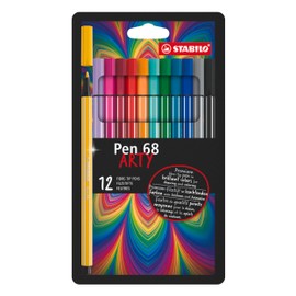 Premium Fibre-Tip Pen - STABILO Pen 68 - ARTY - Pack of 12 - Assorted Colours