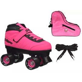 Epic Turbo Nitro Indoor Outdoor Pink Quad Roller Speed Skate Bundle With Bag! - Adult 7