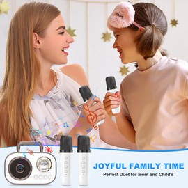 Mini Karaoke Machine for Kids Adults, Fun Portable Bluetooth Speaker with 2 Wireless Microphones, Stereo Sound Enhanced, Rich Bass, Cute Music Toys for Girls and Boys Ages 3-12 to Sing Loudly