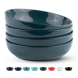 KooK Pasta Bowl, Salad Bowls, Soup, Serving Bowls, Ceramic, Large Capacity, Microwave & Dishwasher Safe, Set of 4, 40 Oz,(Dark Teal)