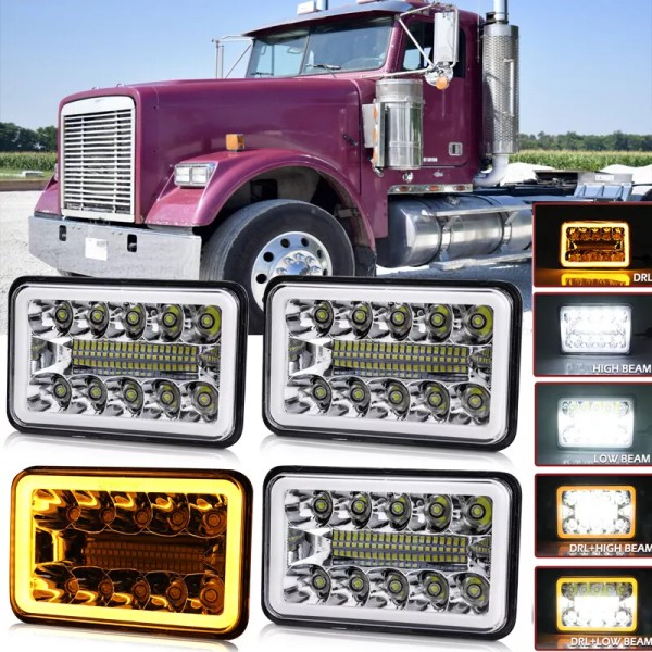 colight 4pcs 4x6" LED Headlights DRL for Freightliner FLD120 FLD112