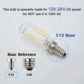 OPALRAY T25(T8) Low Voltage LED Small Tube Bulb, DC 12V-24V Input, 4000K Daylight, Dimmable with 12V DC Dimmer, Candelabra Base, 2W 200Lm, 25W Incandescent Equivalent, Solar System 12V Power, 5-Pack