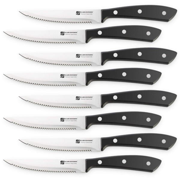 ALLWIN-HOUSEWARE W Premium 8-Piece German High Carbon Stainless Steel Serrated Steak Knife Set, Full Tang Steak Knives