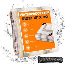 EMEKIAN 13' X 20' Heavy Duty Waterproof Tarp, Outdoor Protective Tarpaulin Cover, UV Resistant All Weather Tarps with Rustproof Grommets for Roof, Pool, Camping, Tent, Deck, RV, Boat
