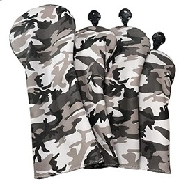 Set of 4 Camo Headcovers for DR (460cc Compatible), FW2, UT1, 4 Colors to Choose (Black)