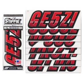 STIFFIE Techtron Red/Black 3" Alpha-Numeric Registration Identification Numbers Stickers Decals for Boats & Personal Watercraft