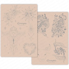 MARLLOGIVA 2pcs Silicone Pre Printed Tattoo Practice Skin with 9 Exquisite Tattoo Designs (Pink Skin)