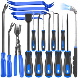 DOAHO 17Pcs Mechanic Hook and Pick Tool Set & Car Trim Removal Kit with Fastener Clip Pliers,Rivet Puller,Magnetic Pickup,Gasket Scraper,Non-Scratch Plastic Pry Tools for Automotive Repair-Blue