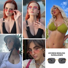 Hycredi Rimless Rectangle Sunglasses Men Women Retro Frameless Square Shade Y2k Sun Glasses Tinted Eyewear - Gold/Gray