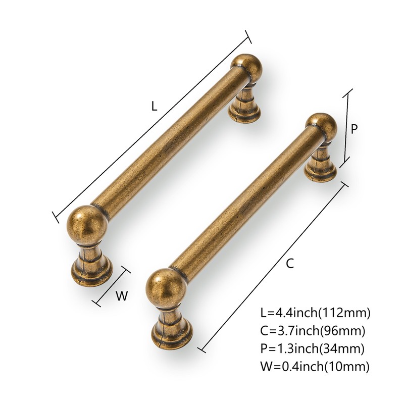 CABDM 10 Pack 3-3/4 Inch Solid Kitchen Cabinet Handles Antique