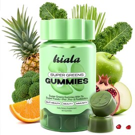 Kiala Nutrition Super Greens Gummies with 11x Organic Greens, Pre, Post & Probiotics, Antioxidants, Multivitamin, Fiber Supplement Supports Gut Health & Digestion, Dairy Free, Vegetarian, 60 Count