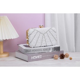 Faletony Women's Pearl Clutch Elegant Evening Bag White Bridal Bag with Chain Clutch Bag Fashionable Bag for Wedding Evening Party Dance Party Birthday, White