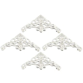 HJ Garden 30pcs Metal Filigree Triangle Connectors Vintage Style Embellishments Findings Corner Decorative Jewelry DIY Box Craft Decoration Silver