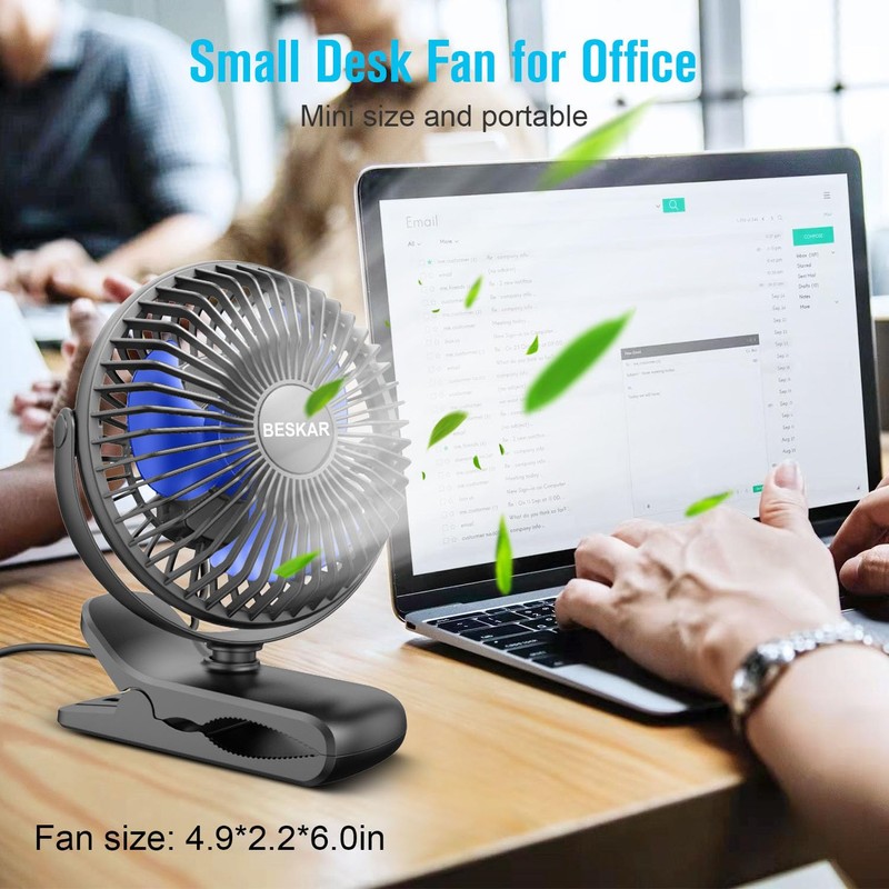 BESKAR USB Clip on Fan, Portable Small Fan with Cord