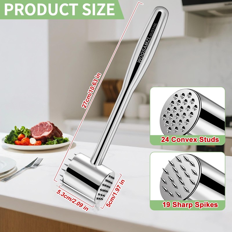 2-in-1 Heavy Duty Meat Tenderizer Hammer,Real 316L Stainless Steel Meat