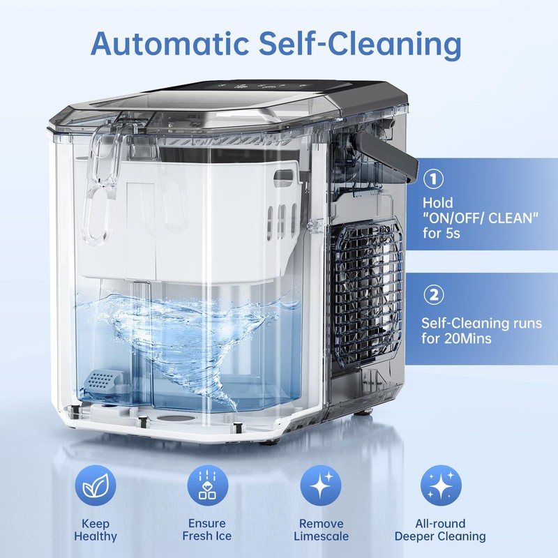 WIE Countertop Ice Maker with Handle, 26lbs/24H Portable Ice Machine,9
