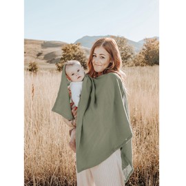 Konssy Muslin Nursing Cover for Breastfeeding, 360° Full Privacy Breathable 100% Cotton Breastfeeding Cover, Multi-use Carseat Canopy(Fog Green)