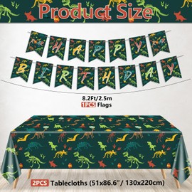 XJLANTTE Dinosaur Party Decorations - Dino Birthday Tablecloth, Rectangular Dinosaur Plastic Table Cover, Boy Banner, Dino Banner Decoration for Kids Boy Baby Shower Birthday Party Supplies