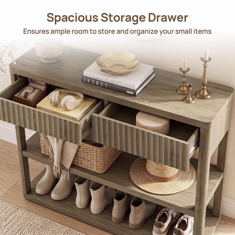 SICOTAS Fluted Entryway Table with Storage, 44.13" W Console Table