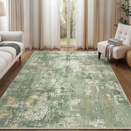 GENIMO Abstract Modern Rug 5x7, Washable Area Rug with Non Slip Backing, Low Pile Lightweight Rugs for Living Room, Bedroom and Dining Room, Large Carpet, Olive Green